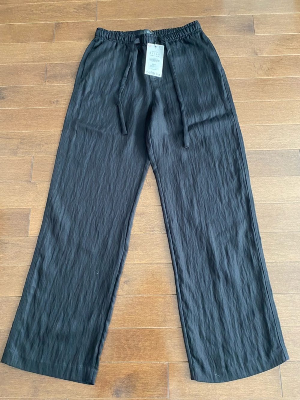 Zara Black Women's Crinkled Wide-Leg pants size small